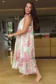Made In Italy Paradise In Bloom Tiered Long Dress Rose and Mocha /18 =
